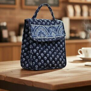 Vera Bradley Quilted Lunch Box – Retired Navy Blue Floral Paisley Print